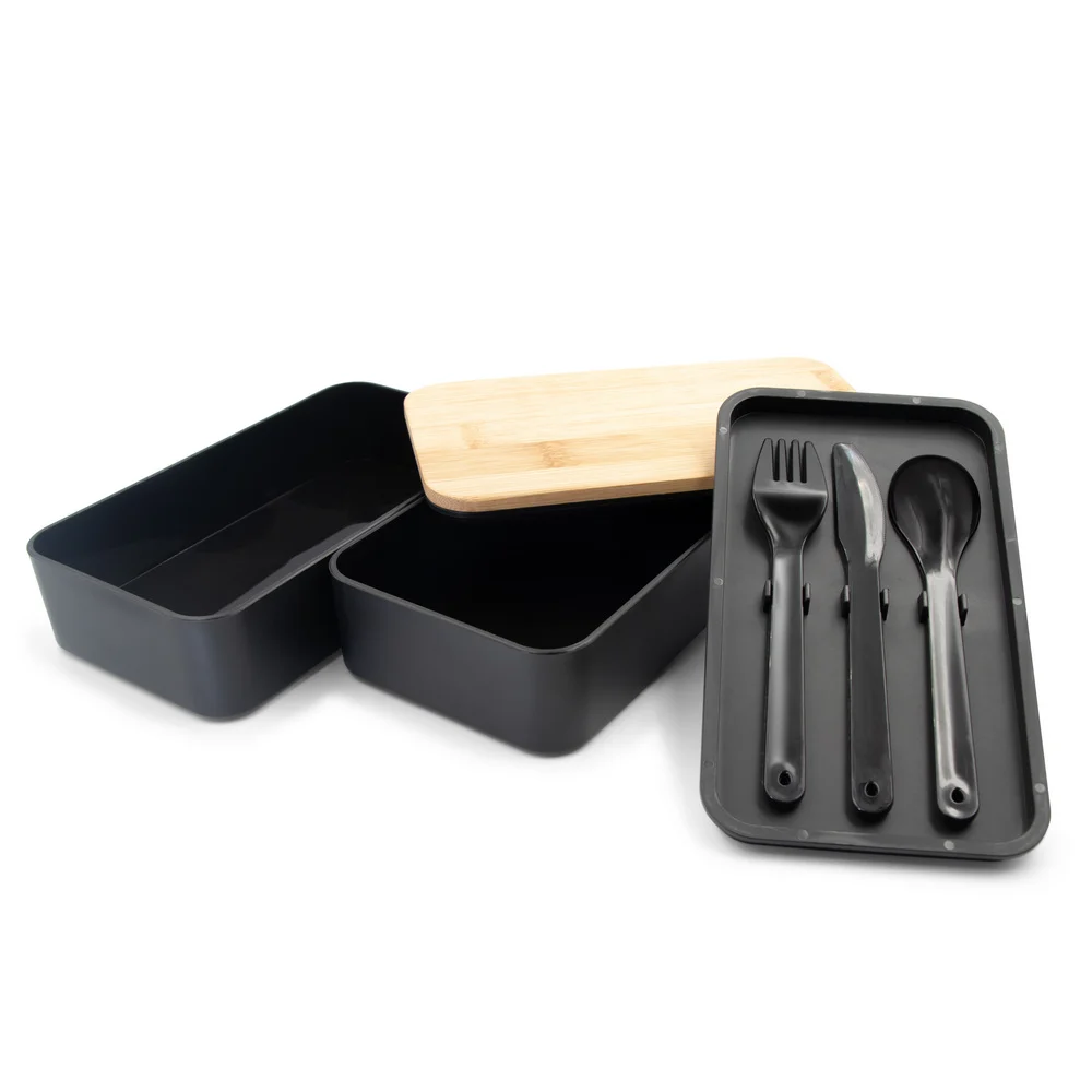 Lunchbox 2 in 1, 2x500 ml, Deckel aus Bambus, Besteck | Tijani – Bild 3