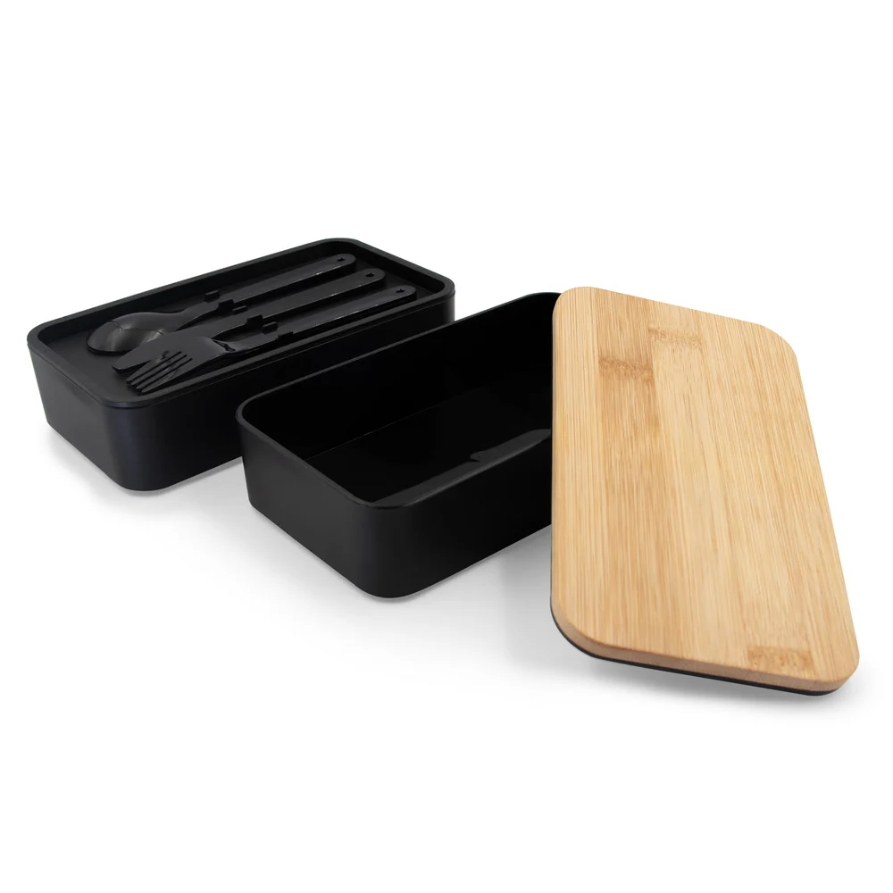Lunchbox 2 in 1, 2x500 ml, Deckel aus Bambus, Besteck | Tijani – Bild 4